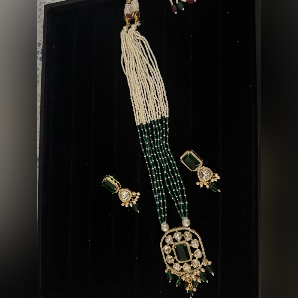 Elegant Green and Gold Jewelry maka with Kundan and Mosanite stones Indian